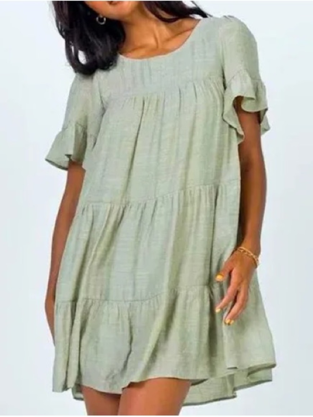 Princess Polly Light Sage Tiered Ruffle Sleeve Dress